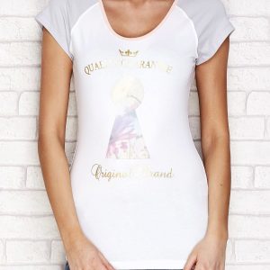 Wholesale T-shirt with print and cutout on the back white