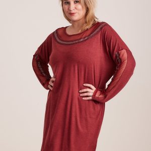 Wholesale Burgundy tunic with plus size rhinestones