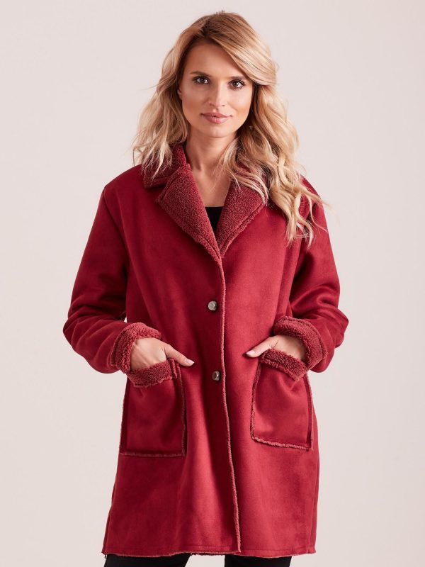 Wholesale Burgundy faux fur sheepskin coat