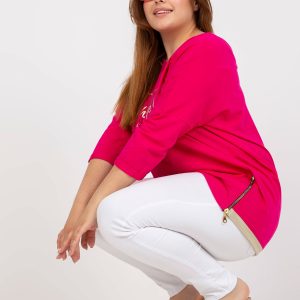 Wholesale Fuchsia Casual Plus Size Blouse with Zippers