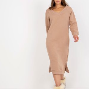 Wholesale Beige midi tracksuit dress with pockets