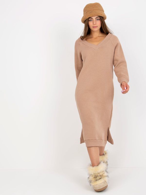 Wholesale Beige midi tracksuit dress with pockets