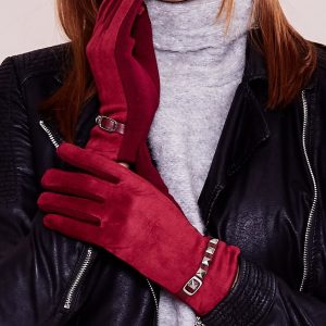 Wholesale Burgundy soft gloves with studs