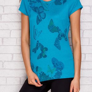 Wholesale T-shirt in butterflies dark green