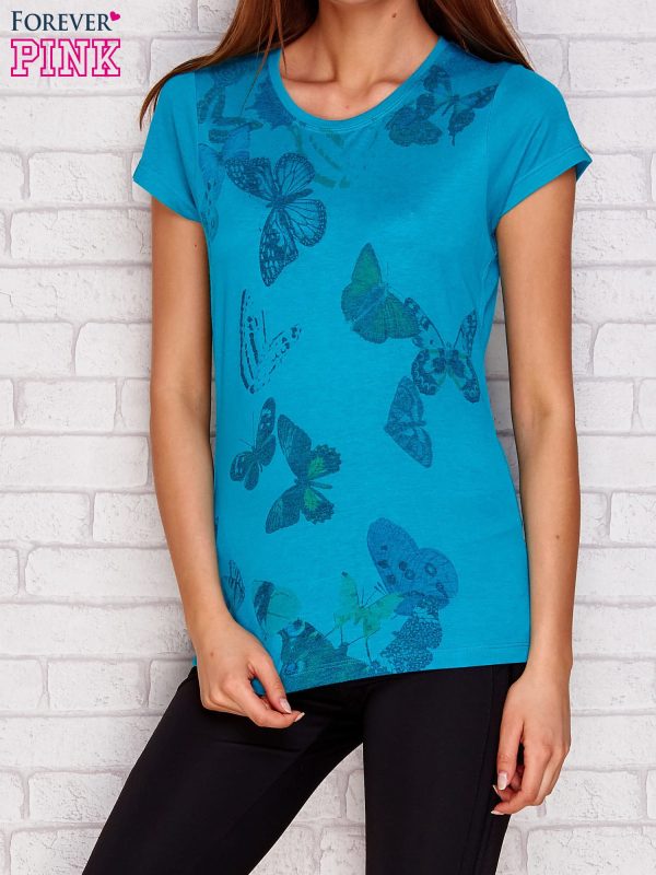 Wholesale T-shirt in butterflies dark green