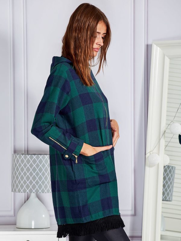 Wholesale Flannel plaid tunic with gold sliders green