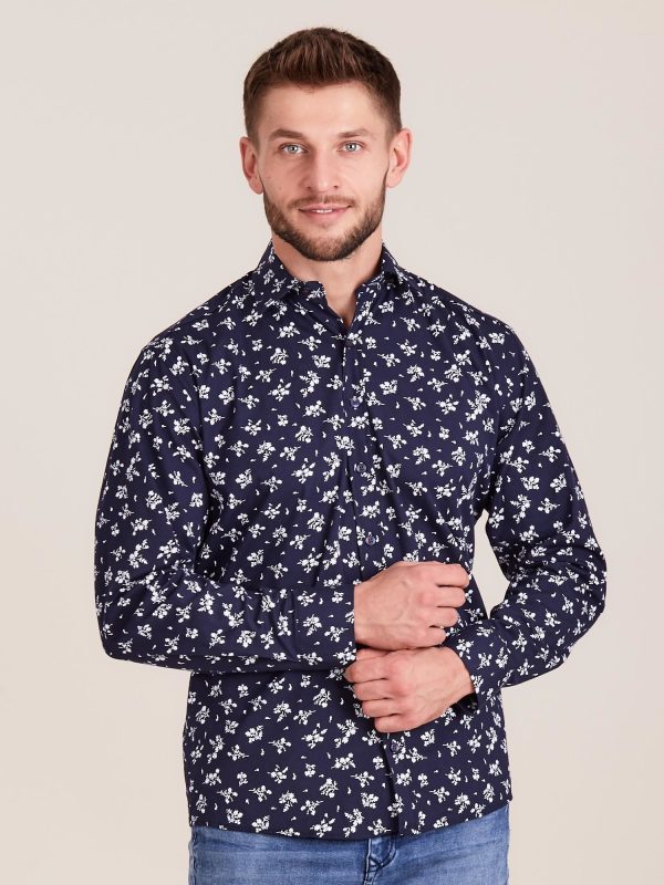 Wholesale Navy blue men's shirt with vegetable patterns