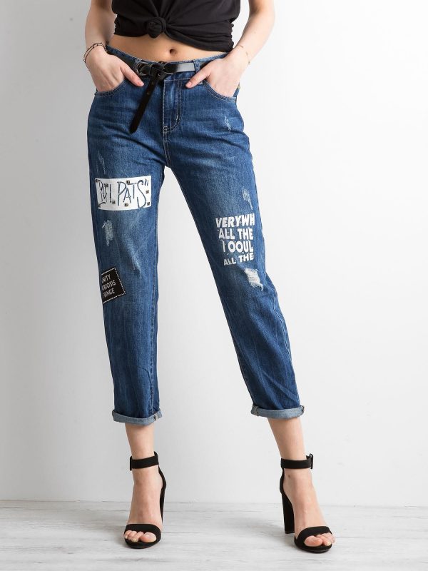 Wholesale Blue print mom fit jeans