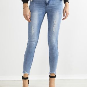 Wholesale Blue high waist tube jeans with holes