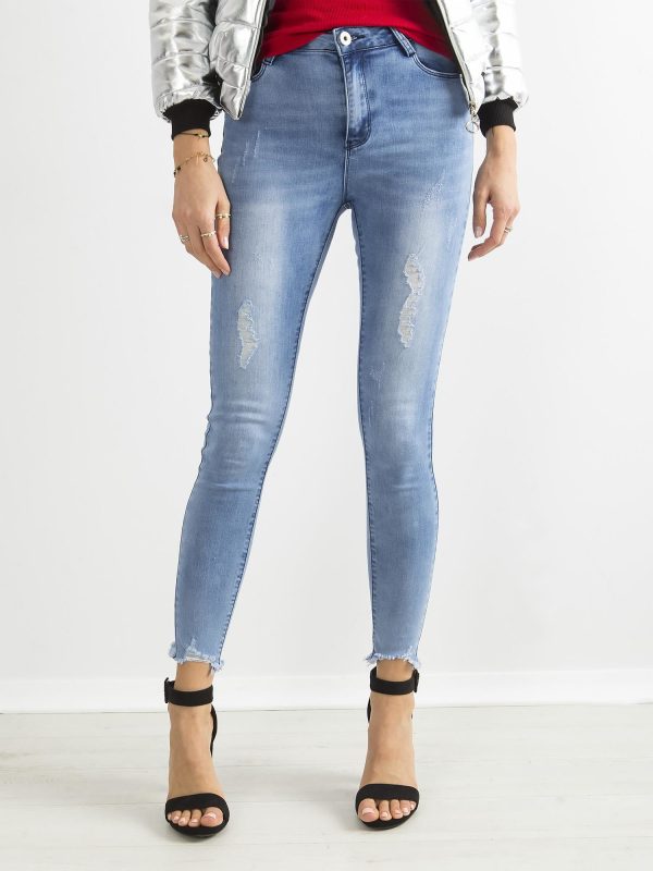 Wholesale Blue high waist tube jeans with holes