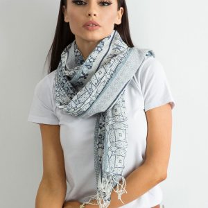 Wholesale Grey-blue cotton scarf with patterns