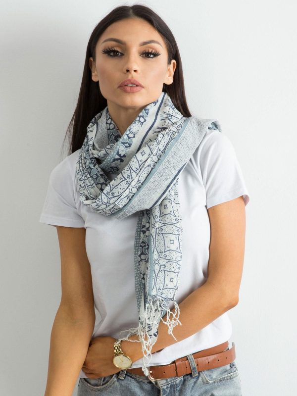 Wholesale Grey-blue cotton scarf with patterns