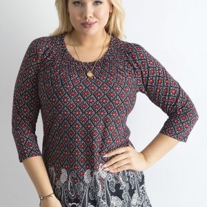 Wholesale Navy blue and red blouse with flowers and paisley PLUS SIZE