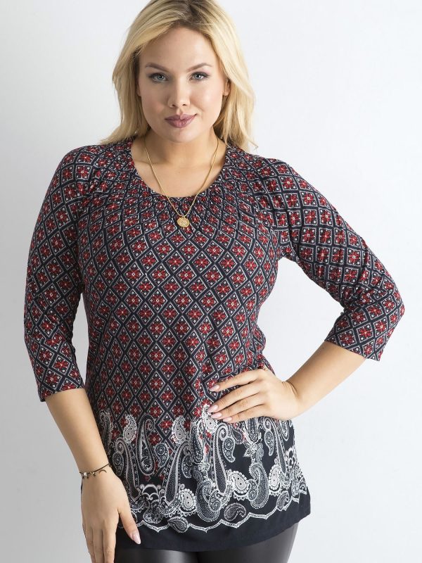 Wholesale Navy blue and red blouse with flowers and paisley PLUS SIZE