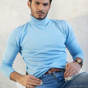 Wholesale Light Blue Men's Turtleneck Sweater