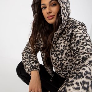 Wholesale Beigefarbene doppelseitig gesteppte Kurzjacke mit Tiermuster