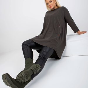 Wholesale Khaki plus size cotton tunic with asymmetrical cut