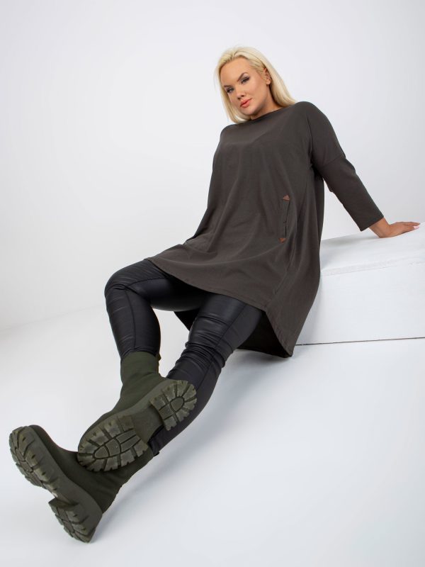 Wholesale Khaki plus size cotton tunic with asymmetrical cut