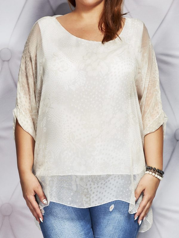 Wholesale White mist blouse with flowers PLUS SIZE