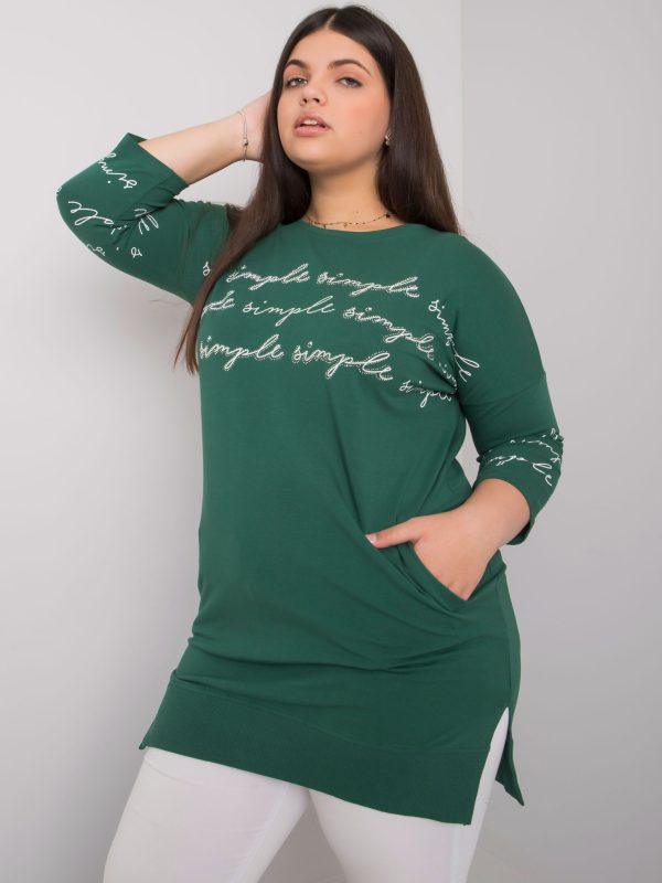 Wholesale Dark green plus size blouse with Lily prints