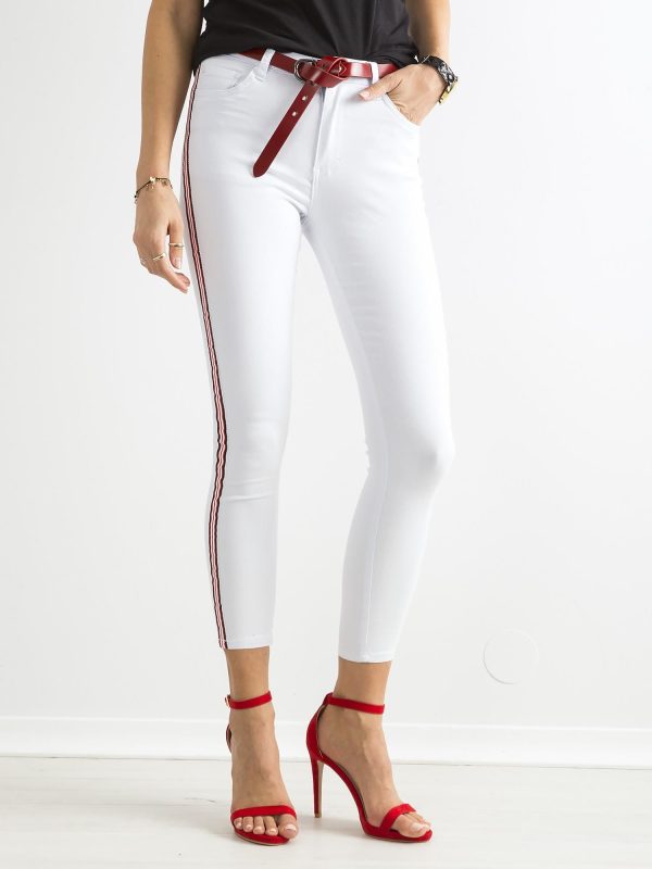 Wholesale White skinny denim pants with stripes