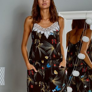 Wholesale Summer airy floral jumpsuit with straps black