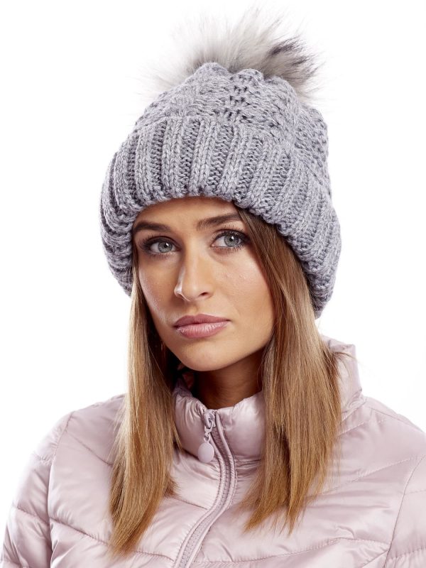 Wholesale Dark gray hat with fur tassel