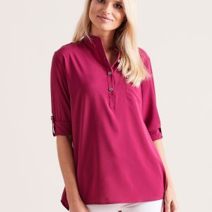 Wholesale Purple blouse with stand-up collar