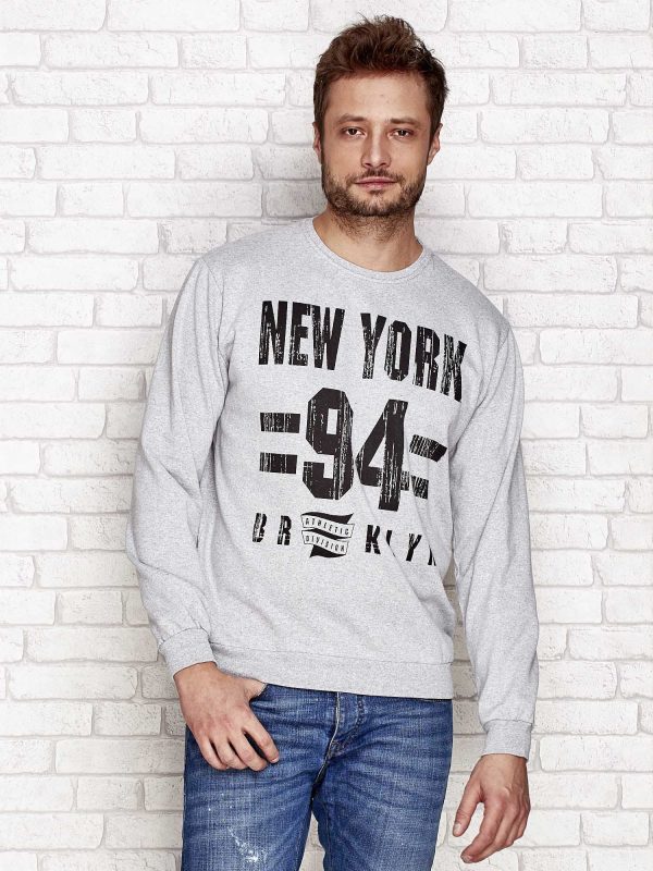 Wholesale Men's padded sweatshirt with print NEW YORK 94 grey