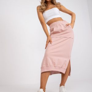 Wholesale Dirty pink midi tracksuit skirt with elastic waistband