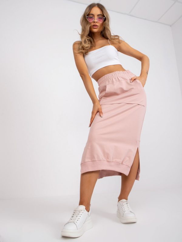 Wholesale Dirty pink midi tracksuit skirt with elastic waistband