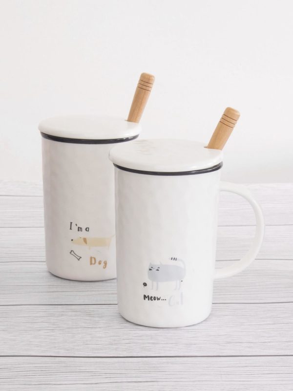 Wholesale Ceramic mug with lid and spoon white