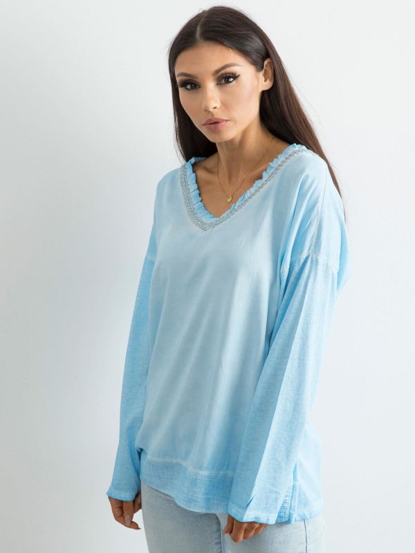 Wholesale Light Blue Loose V-Neck Blouse