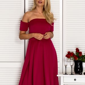 Wholesale Sliced off shoulder cocktail dress dark pink