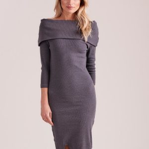 Wholesale Dark Gray Fitted Off Shoulder Dress