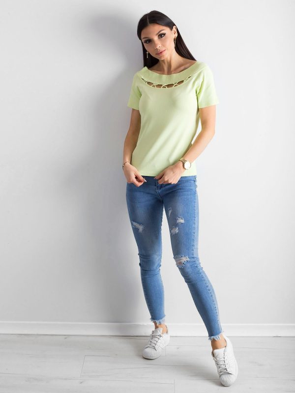 Wholesale Light green blouse with cutouts