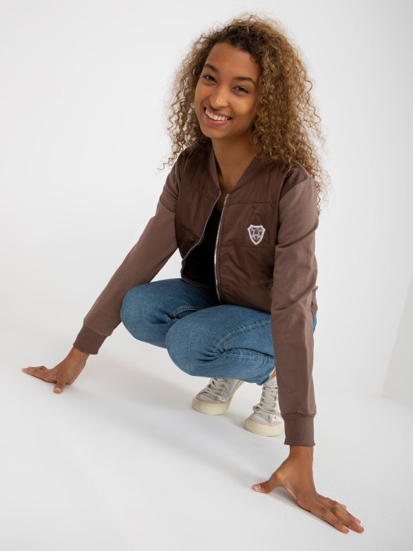 Wholesale Brown quilted bomber sweatshirt with pockets RUE PARIS