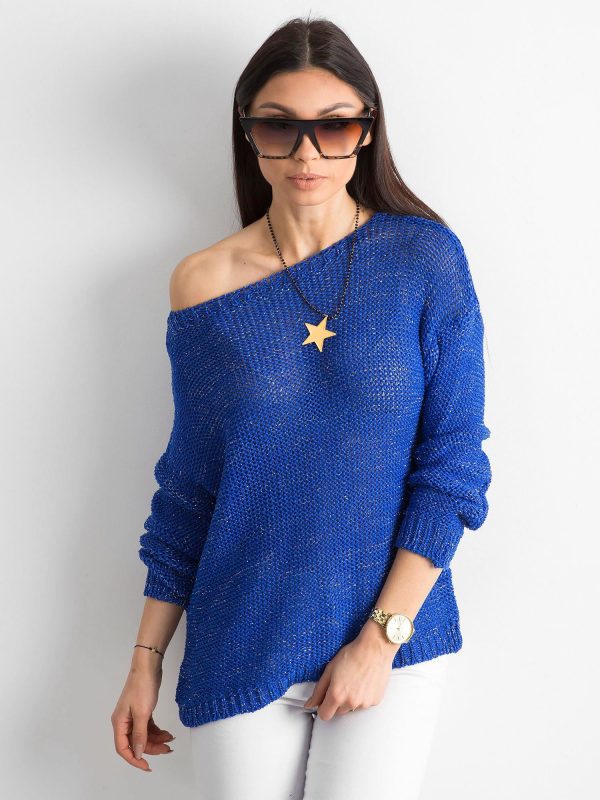 Wholesale Cobalt sweater with metallic thread