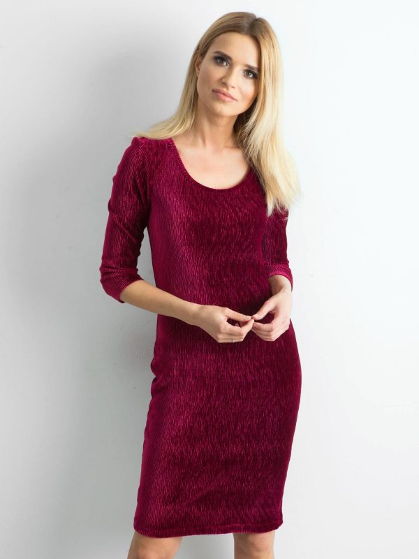 Wholesale Burgundy fitted velour dress