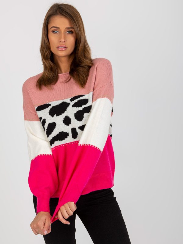 Wholesale Rosafarbener Klassischer Pullover with Tiermotiv