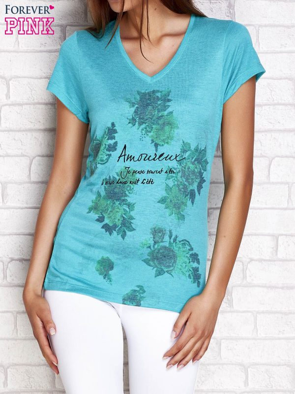 Wholesale T-shirt with floral print green