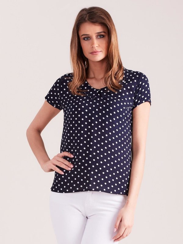 Wholesale Navy blue blouse with a collar