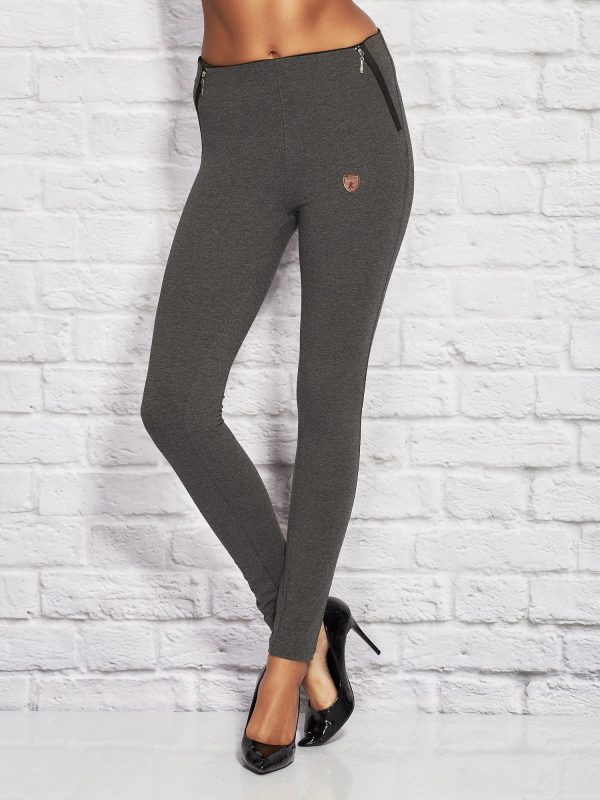 Wholesale Women's melange leggings with sliders dark grey