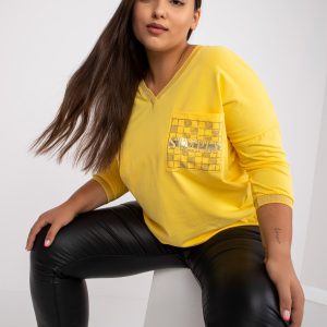 Wholesale Yellow Plus Size Cotton Blouse with Decorative Pocket