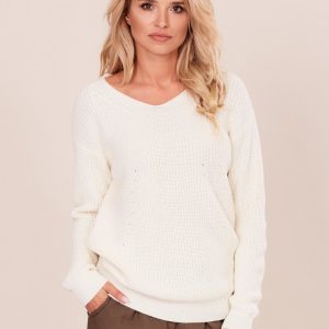 Wholesale Ecru women's V-neck sweater