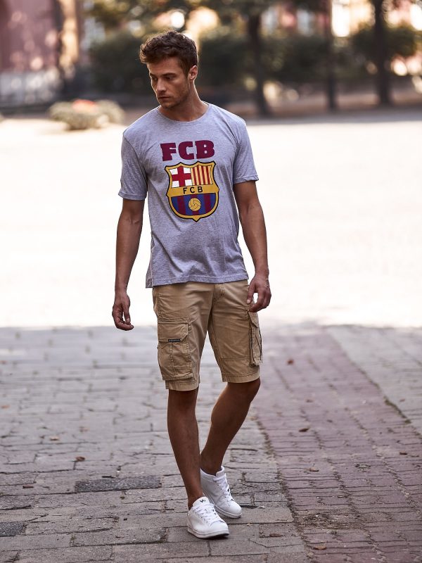 Wholesale Gray T-shirt for men with FC BARCELONA motif