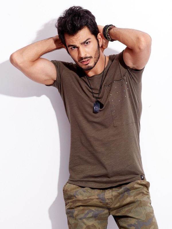 Wholesale Khaki t-shirt for men with studs