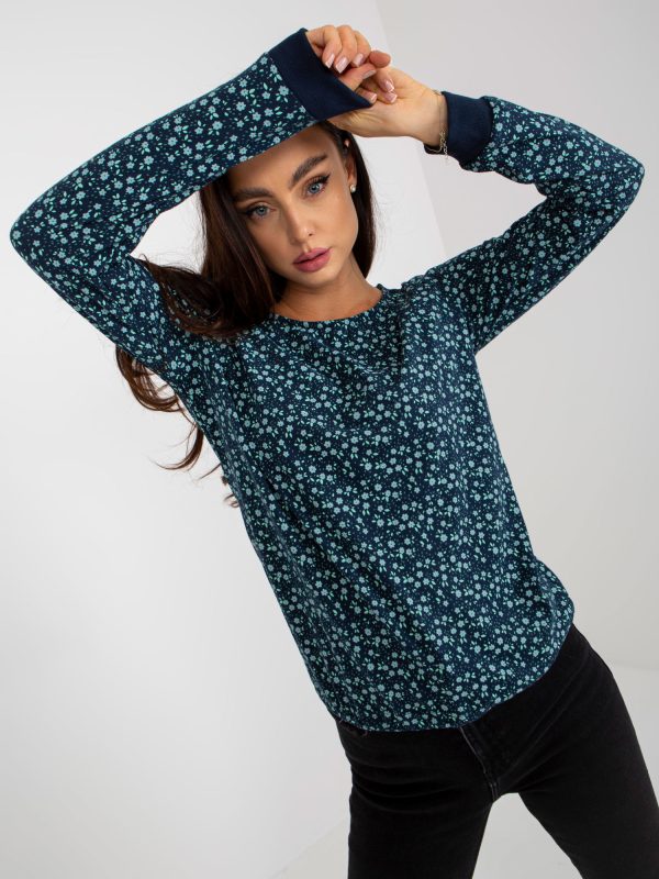 Wholesale Navy blue viscose floral blouse RUE PARIS