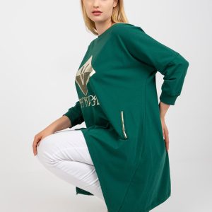 Wholesale Dark green plus size blouse with gold print