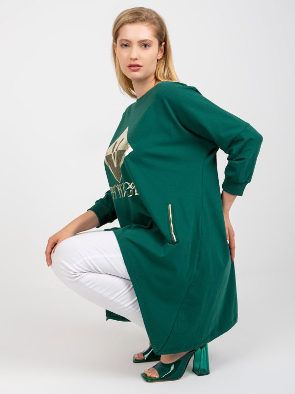 Wholesale Dark green plus size blouse with gold print